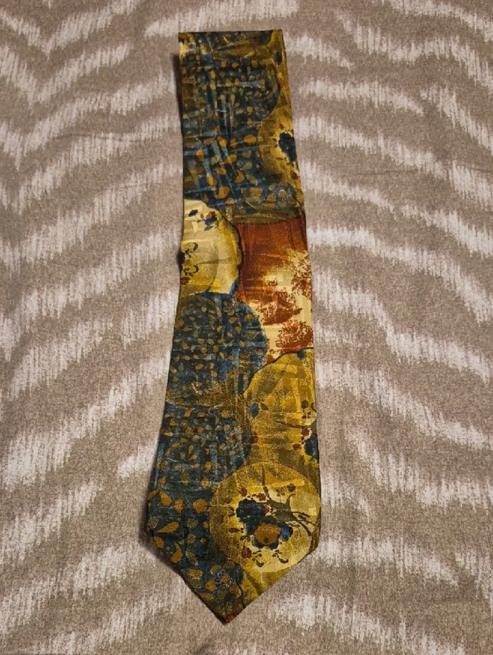Vintage- Men's Patterned Silk Tie - Multicolor - Picture 6 of 9